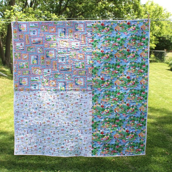 Vintage Handmade Patchwork Quilt Cotton Beach Ocean Seaside Theme